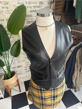 Black Leather Moto Vest -Express